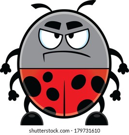 Angry looking cartoon ladybug with a big frown. 