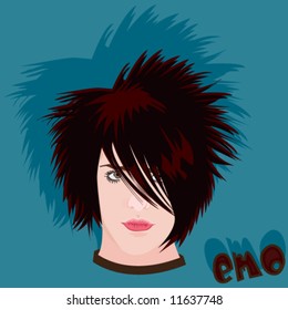 Angry looking teenage emo (Vector). All parts in separate layers that can be turned off. Colors controllable by swatches