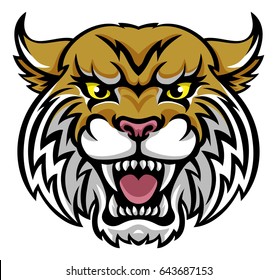 An angry looking wildcat or bobcat mascot animal character