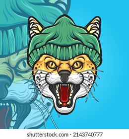 Angry lynx wearing beanie vector illustration
