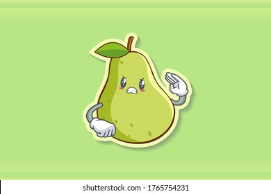 FURIOSO, MAD, MALO MODO Emoción facial. Saludo a Hand Gesture. Caricatura De Fruta De Pelo Verde Dibujando Ilustración De Mascota.