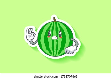 ANGRY, MAD, SCHLECHTE MOOD Gesichter Emotion. Schöne Hand Gesture. Watermelon Fruit Cartoon Zeichnen Maskottabilustration.
