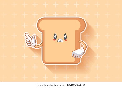 ANGRY, MAD, BAD MOOD Face Emotion. Forefinger Handgun Gesture. Bread Food Cartoon Drawing Mascot Illustration.