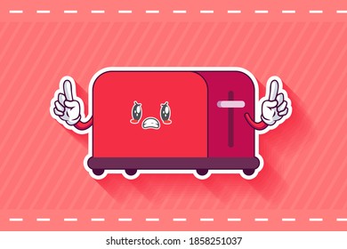 FURIOSO, MAD, MALO MODO Emoción facial. Gesto de dos dedos delanteros. Caricatura De Tostadora Dibujando Ilustración De Mascota.
