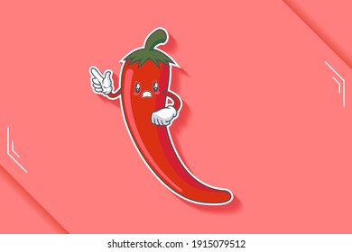 FURIOSO, MAD, MALO MODO Emoción facial. Gesto de la pistola de dedo índice. Caricatura de personaje de chile que dibuja ilustraciones de mascota.