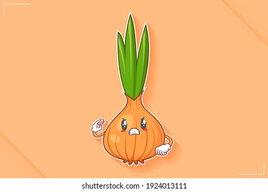 ANGRY, MAD, BAD MOOD Face Emotion. Salute, Respect Hand Gesture. Onion, Garlic Vegetable Character Cartoon Drawing Mascot Illustration.