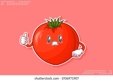 ANGRY, MAD, SCHLECHTE MOOD Gesichter Emotion. Wirf die Hand hoch. Tomate Gemüsegarantie Cartoon Zeichnung Maskottabbild.