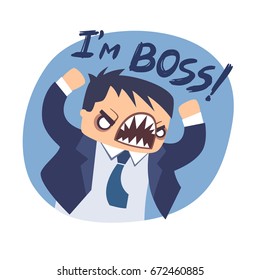 Angry mad boss flat icon, comic office poster, vector illustration