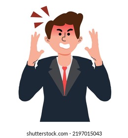 Angry mad boss with red head. Businessman having a stress attack, vector illustration with white background.