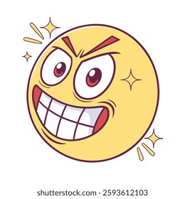 Angry and mad emoji with teeth showing on white backgroud, design illustration vector