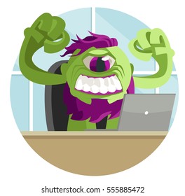 angry mad troll cyclops using a computer