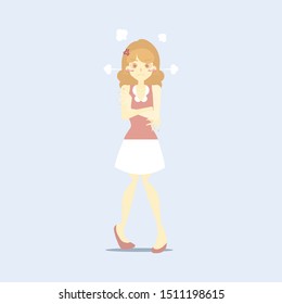 Angry, mad woman with arms crossed with depression and melancholy expression. Emotional concept vector illustration cartoon, flat character design clip art
