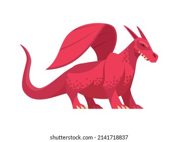 Angry magical red dragon on white background flat vector illustration