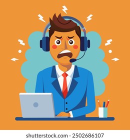 angry male commentator with headphones