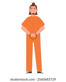 angry male criminal in prison uniform isolated