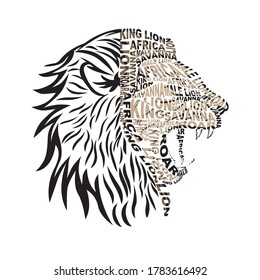 Angry Male Lion Face in typography design.a handdraw and sketch in vector illustration.