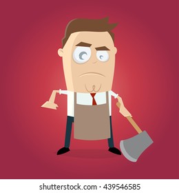 angry man with apron and hatchet
