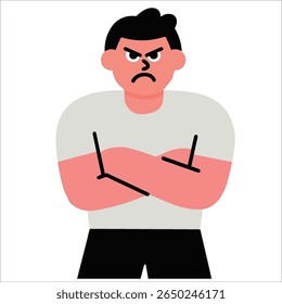 Angry man with arms crossed illustration in black, white and pink colors