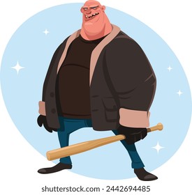 Angry man with baseball bat in his hand,  thug, criminal or gangster threatens to kill you