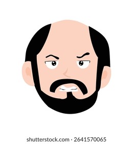 Angry man beard expression illustration. Emoticon avatar of a man with a mustache and a beard