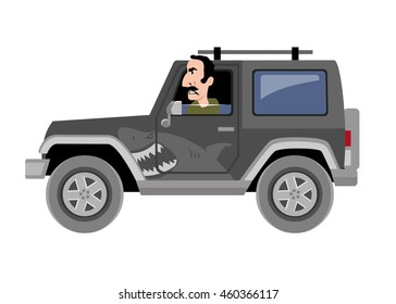 Angry man in the car. Illustration