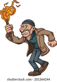 Angry man carrying a torch. Vector clip art illustration with simple gradients. All in a single layer.