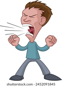 An angry man cartoon character mascot shouting, yelling or screaming 