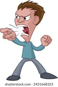 An angry man cartoon character. Shouting, yelling or screaming and pointing with his finger.