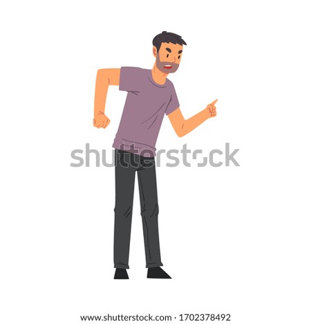 Angry Man Character Threatening His Finger, Father Yelling at His Kid Vector Illustratio