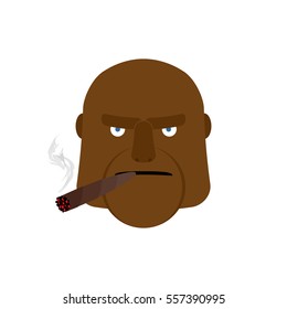 Angry man with cigar. Aggressive african face