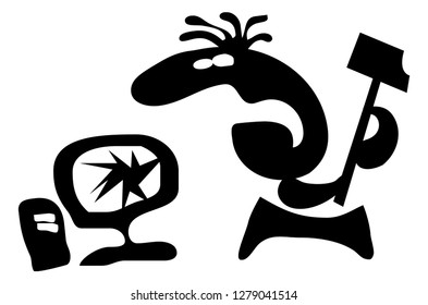 angry man with computer. vector image for illustrations