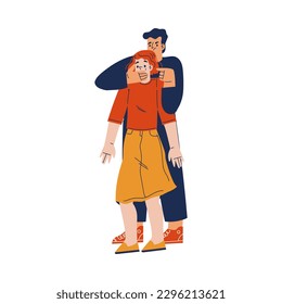 Angry Man Covering Mouth of Crying Woman Engaged in Manipulation and Control Vector Illustration