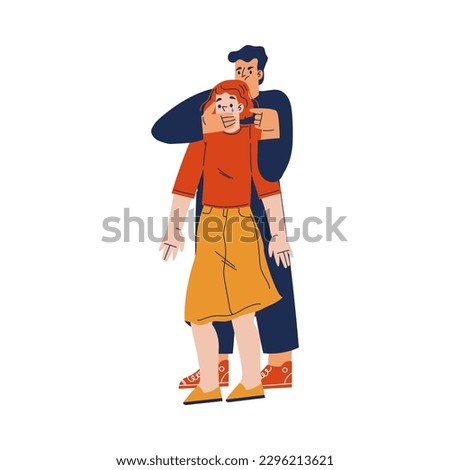 Angry Man Covering Mouth of Crying Woman Engaged in Manipulation and Control Vector Illustration