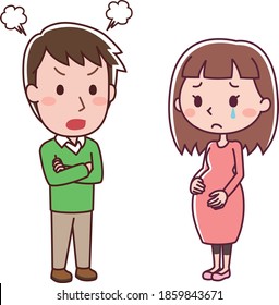 An angry man and a crying pregnant woman