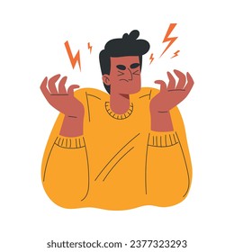 Angry Man with Emotion of Anger Showing Facial Expression Vector Illustration