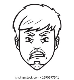 angry man. evil eye, comic, outline, avatar, monochrome.