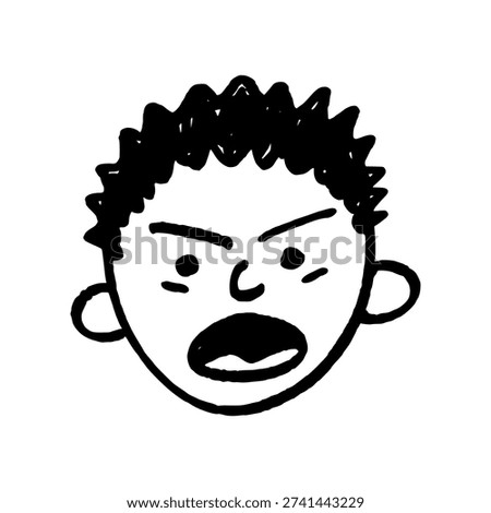 Angry Man Face Doodle Illustration. Hand Drawn Minimalist Line Art of Mad Male Character Expression for Graphic Design Projects.