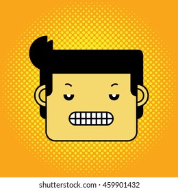 Angry man face with halftone background.