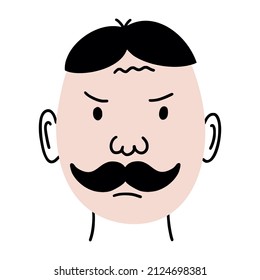 Angry man. Face people in doodle style. Avatar for social network.