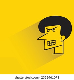 angry man face with shadow on yellow background