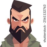 Angry man face vector artwork, angry soldier