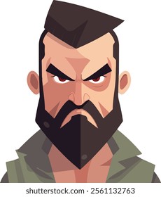 Angry man face vector artwork, angry soldier