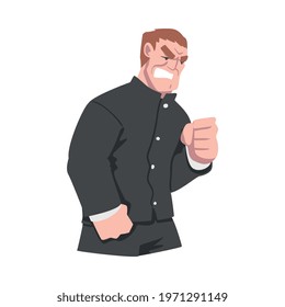 Angry Man, Man with Fierce Face Expression, Human Emotions and Feelings Concept Cartoon Vector Illustration
