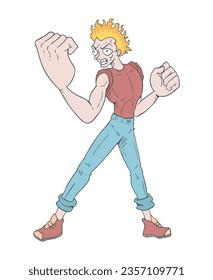 Angry man with fire hair draw