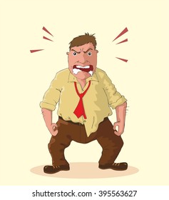 Angry man foaming at the mouth idiom, vector illustration