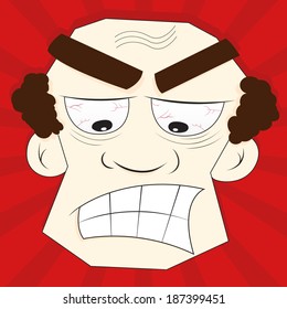 Angry man. Head of a angry man with red eyes on a red background.