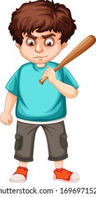Hombre enojado llevando un bate de béisbol en una ilustración de fondo blanco