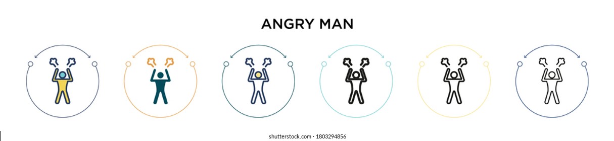 Angry man icon in filled, thin line, outline and stroke style. Vector illustration of two colored and black angry man vector icons designs can be used for mobile, ui, web