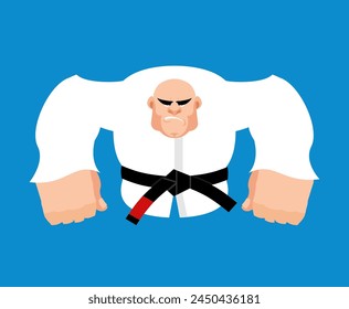 Angry man in judo kimono. Karate strong man 