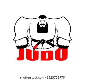 Angry man in judo kimono. Karate strong man 